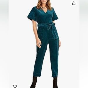 RACHEL ROY Layla Teal / Green Wide Wale Corduroy Jumpsuit Tie Waist Festive Sz 8